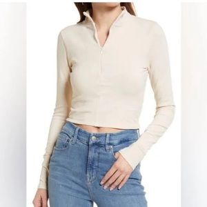 Good American ESSENTIAL ZIP MOCK NECK